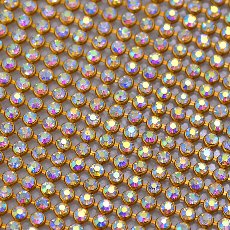 Crystal Mesh Fabric - JUNAO 45*120cm クリスタルABガラスラインストーン生地 ゴールドシルバーメタルトリム アルミメッシュクリスタルアップリケ 服バッグクラフト用