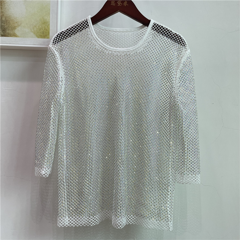 ColorShiny ダイヤモンド電気音節ベーシックシャツレ - Crystal Mesh Fabric のレビューと価格